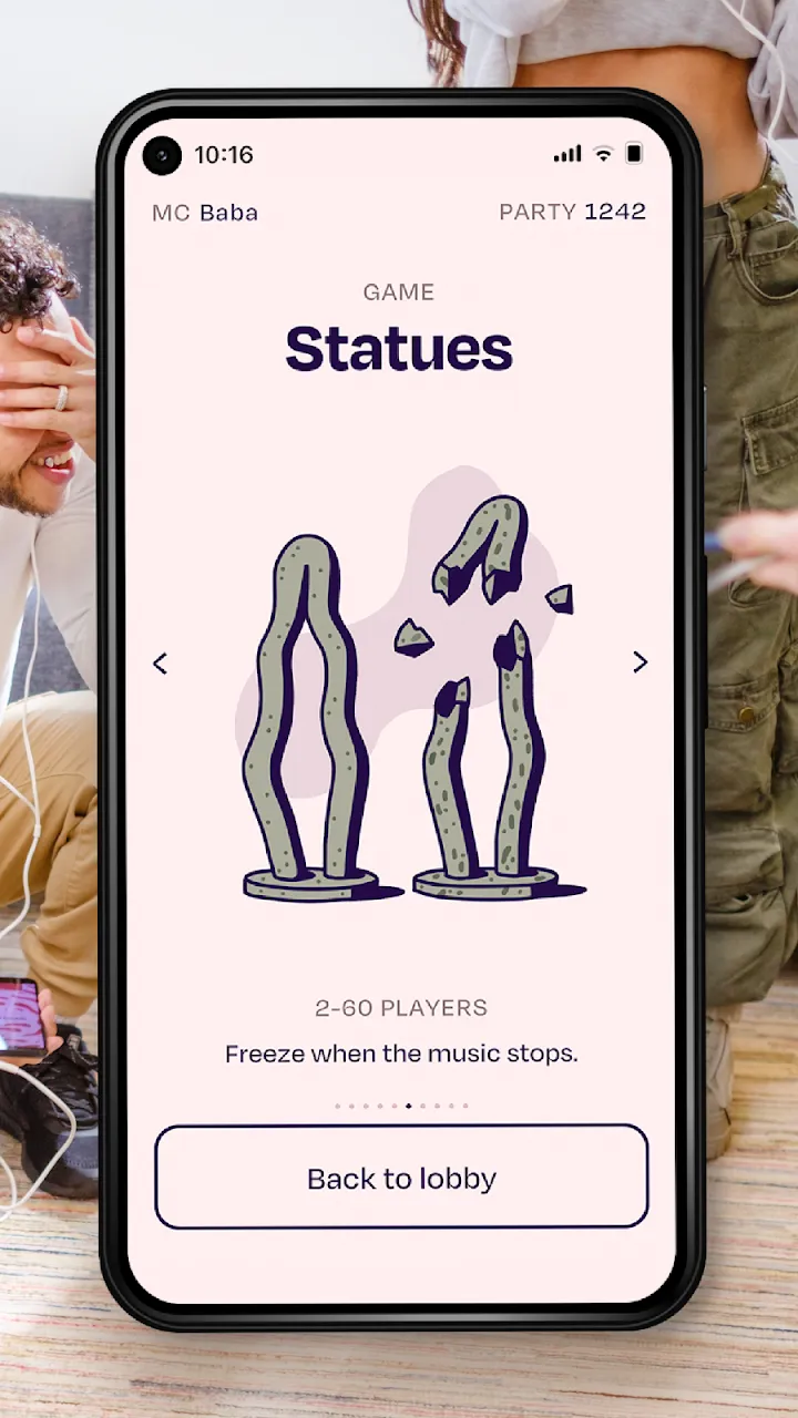 Secret Shuffle Spielkarte für Statues mit Regel zum Anhalten